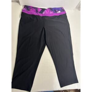Xersion Black Athletic Capri Leggings Purple Drawstring Size Large